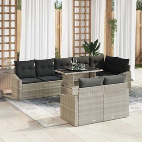 vidaXL Conjunto de Sofá de Jardim de 9 Peças com Almofadas Cinza Claro Rattan Sintético