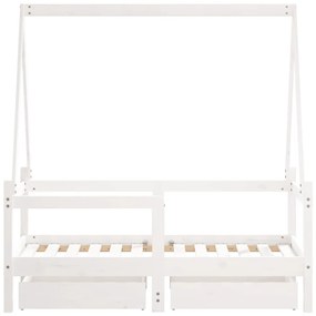 Estrutura cama infantil c/ gavetas 70x140cm pinho maciço branco