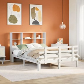 vidaXL Cama com estante sem colchão 120x200 cm pinho maciço branco