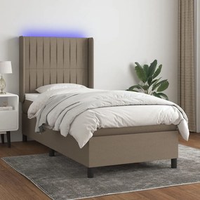 Cama box spring + colchão/LED 90x200cm tecido cinza-acastanhado