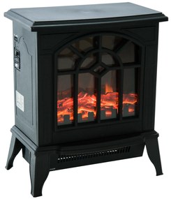 HOMCOM Lareira Elétrica Portátil 1000/2000W com Simulação de Chama Termostato e Proteção de Superaquecimento 36,5x24x46cm Preto | Aosom Portugal