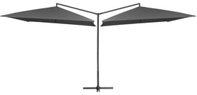 vidaXL Guarda-sol duplo com mastro de aço 250x250 cm antracite
