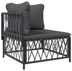 3 pcs conjunto lounge de jardim com almofadões aço antracite