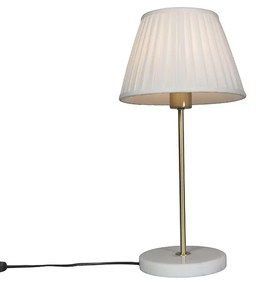 Candeeiro de mesa Retro latão com abajur plissado branco 25 cm - Kaso Retro