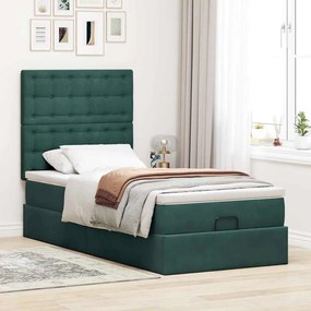 Estrutura de cama otomana colchões 90x200cm veludo verde escuro