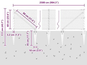 Cerca Hexagonal vidaXL Cinza 0.6x25 m Aço