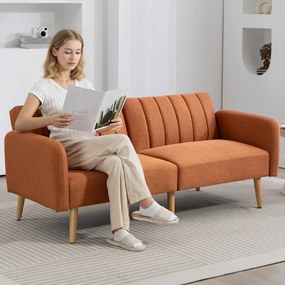 Sofá-Cama de 2 Lugares, 173 x 75 x 73 cm, Encosto Reclinável em 3 Posições, Castanho