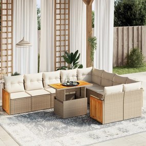 10 pcs conjunto de sofás p/ jardim com almofadões vime PE bege
