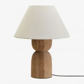 Candeeiro De Mesa Em Madeira De Manga Diniz Madeira De Manga & ?30 Cm & Branco Ø40 Cm - ?20 Cm Menorca - Sklum