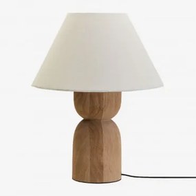 Luminária De Mesa Diniz Em Madeira De Manga ↑30 Cm & Branco Ø40 Cm Menorca - Sklum