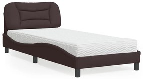 Cama com colchão 90x200 cm tecido castanho-escuro