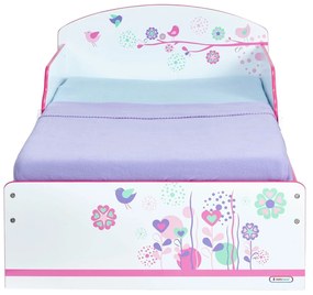 Cama infantil, desenhos Pássaros de madeira + Colchão e almofada 140 x 70 cm ROSA