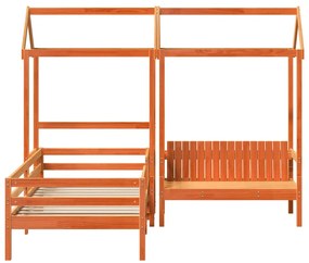 Conj. de cama e banco c/ telhado 90x190 cm pinho castanho-mel