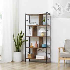 Estante para Livros de 4 Níveis com 8 Compartimentos de Armazenamento Estilo Industrial para Sala de Estar Escritório Dormitório 74x30x157,5cm Marrom