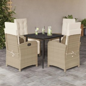 vidaXL 5 pcs conjunto de jantar p/ jardim com almofadões vime PE bege