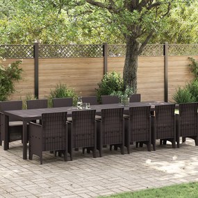 Conjunto de Jantar de Jardim vidaXL de 13 Peças com Almofadas em Polirattan Castanho