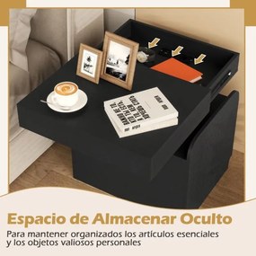 Mesa de cabeceira com estação de carregamento, gaveta e arrumação com tabuleiro e prateleiras abertas para quarto ou sala 50 x 40 x 55 cm Preto