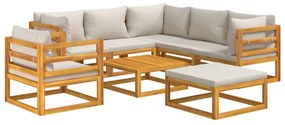 8 pcs conj. lounge de jardim madeira c/ almofadões cinza-claro