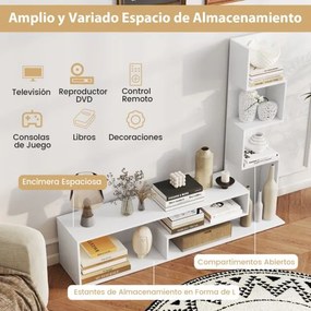 Móvel de TV 144,5 x 29,5 x 121 cm com cubos para TVs até 50” Mesa de consola com Estantes em L e compartimentos abertos para sala de estar Branca