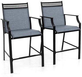 Conjunto de 2 bancos de bar para Jardim com apoio para os pés em metal à altura do balcão para jardim, piscina, varanda, cozinha Azul