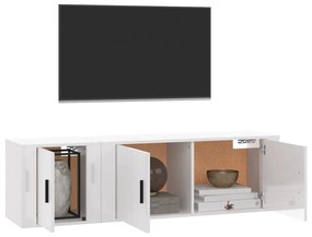 2 pcs conjunto móveis de TV derivados madeira branco brilhante
