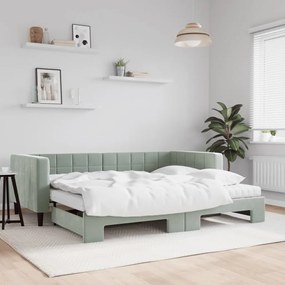 Sofá-cama c/ gavetão e colchões 90x200 cm veludo cinzento-claro