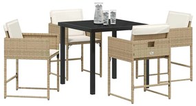 Conjunto de Jantar de Jardim com 5 Peças e Almofadas Bege de Rattan Si