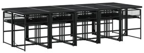 11 pcs conjunto de jantar p/ jardim c/ almofadões vime PE preto