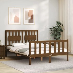 Estrutura de cama dupla pequena 4FT madeira maciça castanho-mel