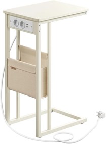 Mesa lateral em forma de C com tomadas USB para espaços pequenos | VASAGLE | 40 x 30 x 62,2 cm | branco creme | LET356W02.