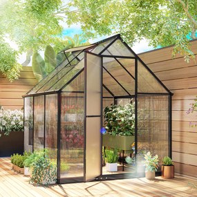 Estufa de jardim em alumínio e policarbonato, com janela ajustável e porta de batente resistente às intempéries e transparente