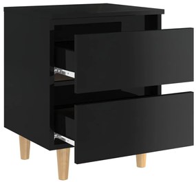 Mesa de cabeceira c/ pernas de pinho 40x35x50cm preto brilhante