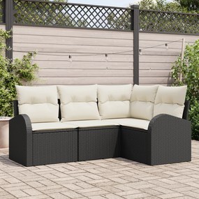 Conjunto de Sofá de Jardim vidaXL com Almofadas Preto Rattan PE, Sofá