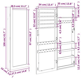 Móvel para joias de parede espelhado 37,5x10x106 cm preto