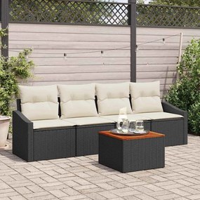 vidaXL Conjunto de Sofá de Jardim com almofada 5 pcs Preto vime PE