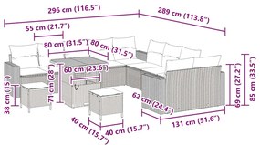 Conjunto de Sofá de Jardim de 13 Peças com Almofadas Bege em Rattan Si