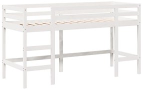 Cama alta c/ escada e telhado 80x200 cm pinho maciço branco