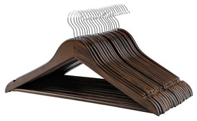 Cabides de madeira SONGMICS, conjunto de 20, cabides para casacos, cabides para roupas, com entalhes nos ombros, barra antiderrapante para calças, gancho giratório 360°, para ternos, camisas, casacos, nogueira escura e prata CRW02V20