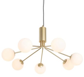 Moderno candeeiro suspenso dourado com vidro opalino 7 luzes - Coby Art Deco