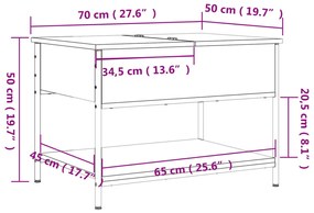 Mesa centro 70x50x50 cm deriv. madeira/metal carvalho castanho