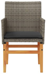 Cadeiras de jardim c/ almofadões 2 pcs vime PE/madeira cinza