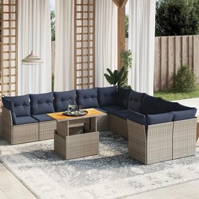 vidaXL 11 pcs conjunto sofás de jardim c/ almofadões vime PE cinzento