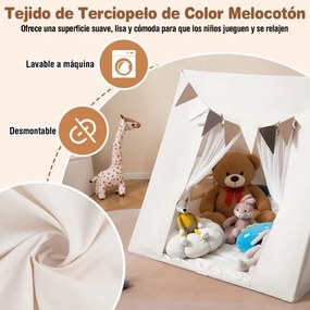 Tenda infantil 120x120x105cm com tapete lavável e bandeiras coloridas para canto de leitura para crianças a partir de 3 anos bege