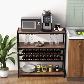 Garrafeira de vinhos 100 x 35 x 101 cm com 5 níveis para 20 garrafas com suporte copos Castanho rústico