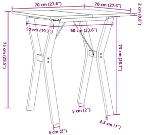Mesa de jantar estrutura em Y 70x70x75 cm pinho e aço