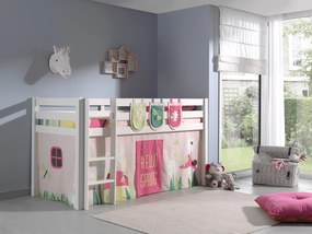 Conjunto Cama alta de Criança PINO 90 x 200 cm + estrado + escada + cortina +3 bolsas Primavera Branca