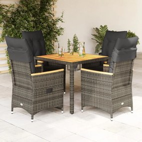 vidaXL 5 pcs conjunto de jantar p/ jardim c/ almofadões vime PE cinza