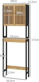 Prateleira para casa de banho 60 x 21,5 x 172 cm, móvel de casa de banho para colocar por cima da sanita, com armário de 2 portas e prateleira aberta