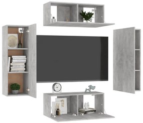 4 pcs conjunto de móveis de TV contraplacado cinzento cimento
