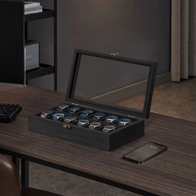 Caixa para relógios com 12 compartimentos 21 x 35 x 8,5 cm preto